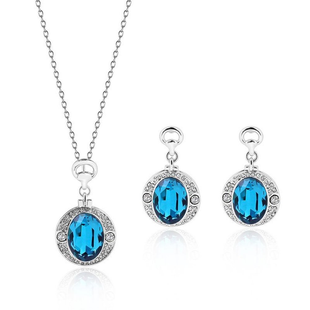 NEW Faceted Aquamarine Blue & Silver Necklace & Earring Set
